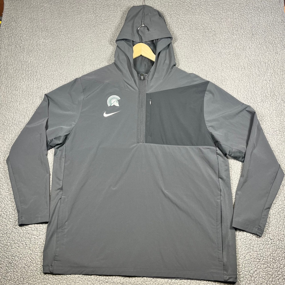 Nike Michigan State Spartans Men XXL 1/4 Zip Hooded Jacket Grey HF7073-060